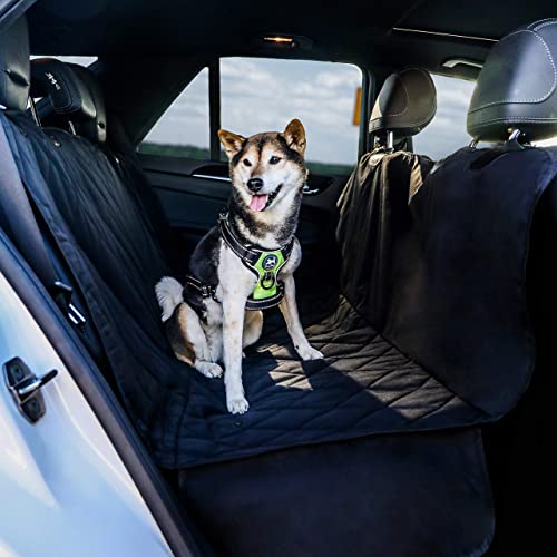 BarksBar Pet Car Seat Cover with Seat Anchors for Cars, Trucks and SUV's, Water Proof and Non-Slip Backing Regular, Black