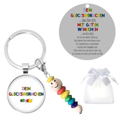 OPEIXSAYKOC Glückswürmchen Schlüsselanhänger mit Glückskarte Organzabeutel Sorgenwürmchen Handmade Glücksbringer Sorgenwürmchen Sorgenwurm Ranzenbaumler Geschenk für Schulkind