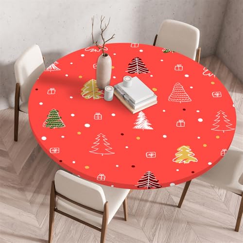 Treer Impresión Navideña Mantel Redondo Antimanchas, Mantel Mesa Redonda con Ajustable Borde Elástico, Lavable Manteles, Manteles de Mesa para Picnic Comedor Cena (90cm,Árbol de Navidad)