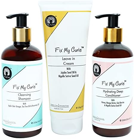 FIX MY CURLS Complete Curl Care Bundle with Cleansing Shampoo, Hydrating Deep Conditioner and Leave in Cream For Curly And Wavy Hair 8.51 Oz Each