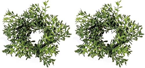 Boxwood Candle Ring | 2 Pack | 2 inch Center | Greenery Candle Ring Wreath | 6 inch