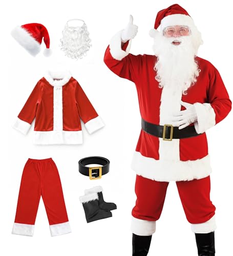 [GOKEI] サンタクロース 衣装 6点セット サンタ コスプレ コスチューム 【ジャケット ズボン ベルト サンタ帽子 ひげ 靴カバー】 ブーツ 大人用 メンズ クリスマス衣装 サンタコスプレ クリスマス 仮装 Lの画像