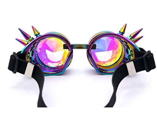 image for FUT ABS Rainbow Spiked Steampunk Goggles, Kaleidoscope Rave Lenses Cyb