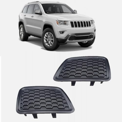 Image of Front Bumper Grille Insert (LH + RH) Compatible With Jeep Grand Cherokee 2014-2016 / Center Grille Bezel Outer (SET) / Front Bumper Insert Lower Grill Bezel Cover (1 Pair) Black