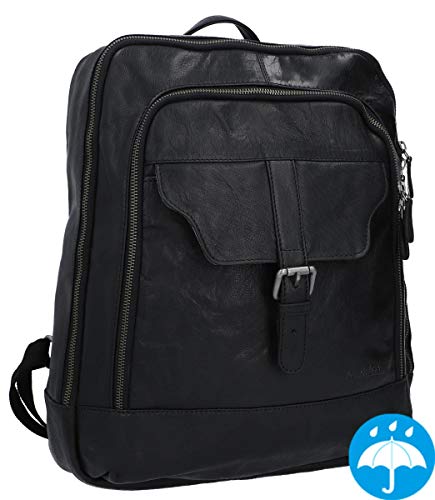 Preisvergleich Produktbild Lederrucksack Business Rucksack Laptopfach Cityrucksack wasserfestes Innenfutter Schwarz Leder