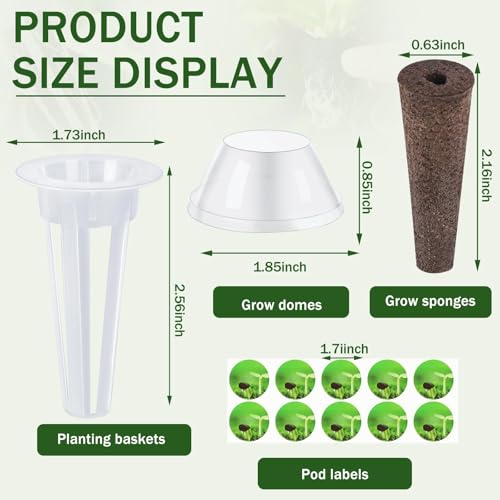 DECYOOL Garden Seed Pods, 48pcs Hydroponic Pods Kit:Grow Anything Kit with 12 Grow Baskets,12 Grow Sponges, 12 Pod Labels,12 Grow Domes