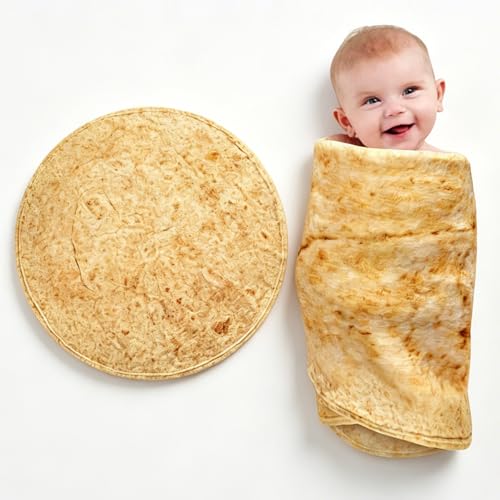 Image of Lhedon Tortilla Baby Blanket 285GSM Soft Flannel Swaddle Wrap | Newborn gifts, baby shower, boys girls, 0-3 6-9 months, wearable wrap, cozy nursery, funny food theme