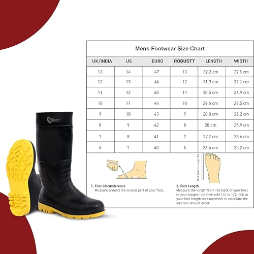 Image of ROBUSTT Steel Toe Lightweight Gum Boots | Standard Steel Safety Shoes | UK 6 | Anti Slip, Waterpoof | Breathable Printed Leather Shoes | Puncture and Tear Resistant | For Industrial Use (YELLOW)