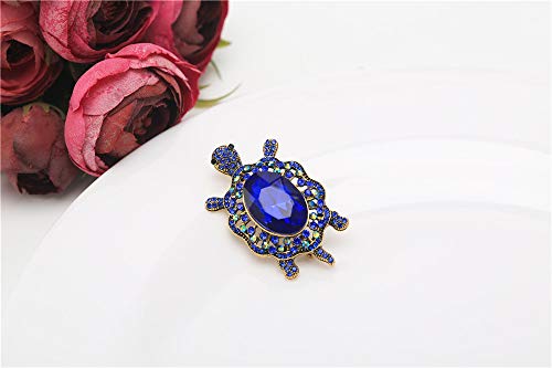 Women's Crystal Big Turtle Pin Brooch Lucky Gorgeous Classic Girl Animal Decorative Jewelry (Dark Blue) #TOP1