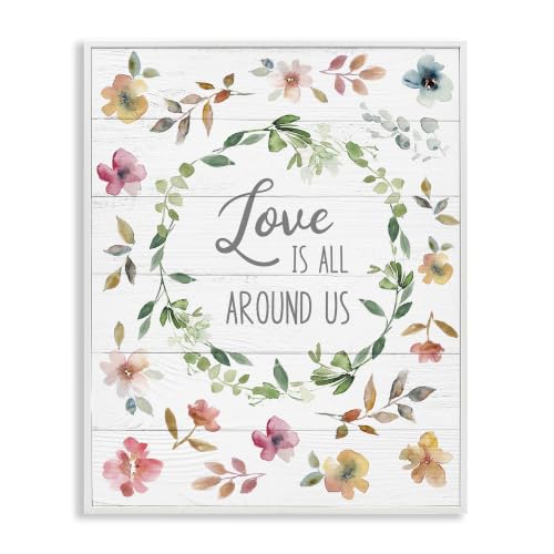 Stupell Industries Love is Around Us Motivational Spring Phrase Watercolor Flowers, Design by Carol Robinson, 11 x 14