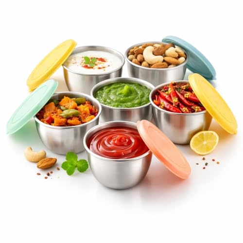 COLBEX Salad Dressing Container, 60ML Condiment Containers with Leakproof Silicone Lids, Reusable Stainless Steel Sauce Cups for Lunch Bento Box, Picnic, Travel, Kitchen Storage (4)