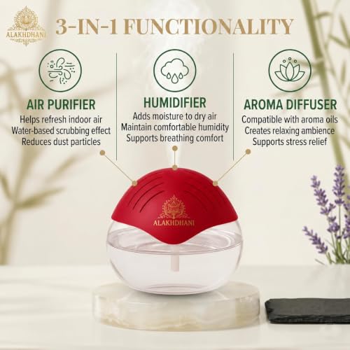 Image of 3-in-1 Aroma Diffuser, Humidifier & Air Purifier | 1500ml Essential Oil Diffuser for Aromatherapy | Cool Mist Humidifier for Home, Bedroom, Office, Spa | Covers 500 Sq.Ft | Red