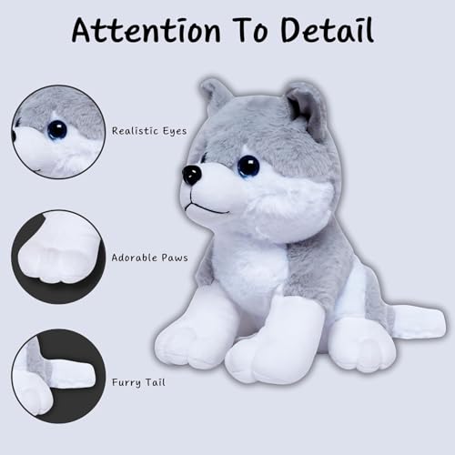 Image of Babique Plush Husky Dog Stuffed Animal Puppy Soft Toy, Adorable Gifts for Kids and Adult, Glitter Eyes Soft Toy, 32CM (Gray)