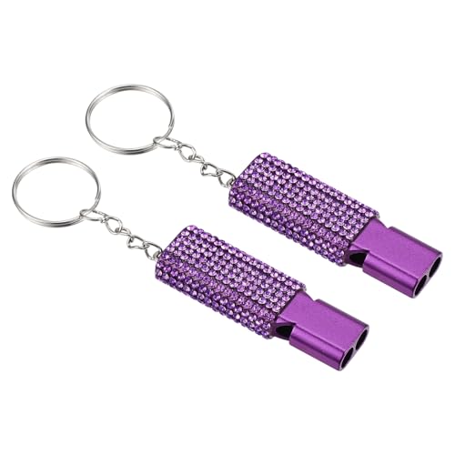 PATIKIL Emergency Whistle with Keychain, 2Pcs Bling Safety Survival Whistles Rescue Signaling Loud for Outdoor Camping Hiking Boating Hunting Fishing, Purple