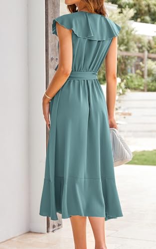 Image of PRETTYGARDEN Women's 2023 Summer Wrap Maxi Dress Casual Boho Deep V Neck Short Sleeve Ruffle Hem Split Beach Long Dresses