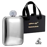 Hillside-Kit Booze Shot Flask- AB Crystal Lid Creative 304 Stainless Steel Wine Alcohol Liquor Flask for Women Girls Men Party Hand size Flask-6OZ