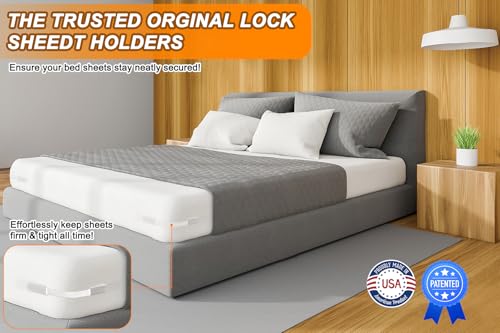 GASLIKE Lock Bed Sheet Holders with Anti-Slip Pads for Corners, 4Pcs Secure Bed Sheets Firmly in Place, Heavy Duty Bed Sheet Holder Straps for No More Loose Sheets, Easy Installation for All Mattress