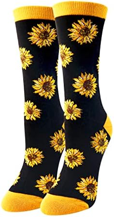 HAPPYPOP Women's Sunflower Cactus Flower Teeth Nurse Funny Gifts Plant Lovers Socks, Sunflower Black, Medium