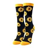HAPPYPOP Women's Sunflower Cactus Flower Teeth Nurse Funny Gifts Plant Lovers Socks, Sunflower Black