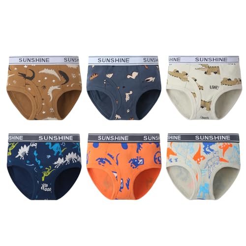 Baby Toddler Boys Briefs, Little Kids Potty Training Underwear, Dinosaur, Cartoon printed, 6-Pack