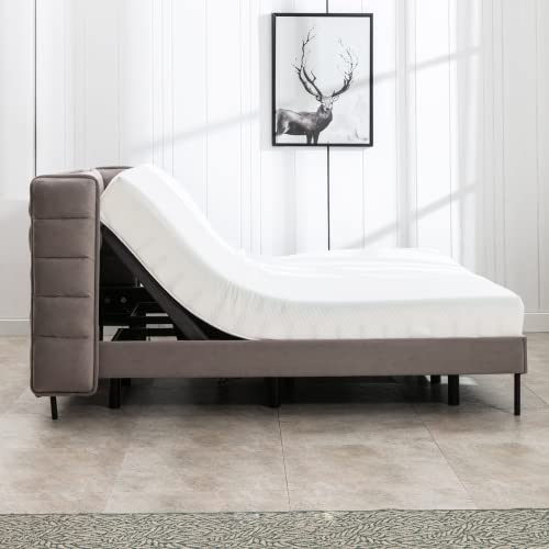 Balus Electric Adjustable Upholstered Bed Frame, Head And Foot Incline, Zero Gravity, Anti-Snore, Platform Frame Compatible, Wireless Remote Intelligent Bed, Queen, Light Grey #TOP3