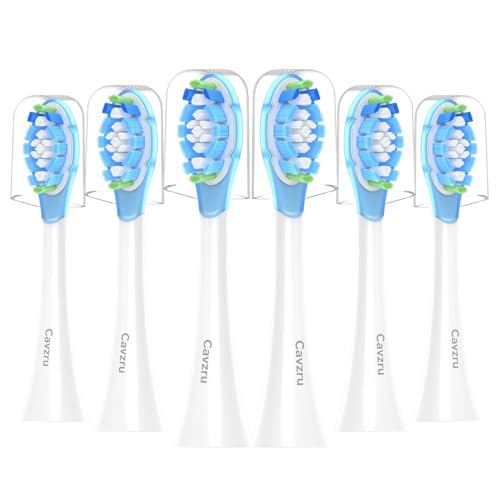 Cavzru Replacement Toothbrush Heads for Philips Sonicare C3 C2 G3 A3 W2 W3, 6 Pack Soft Silicone Brush Heads for HX9054 4100 5100 6100 7500, Compatible with Snap-On Handles, Anti-Collision Design