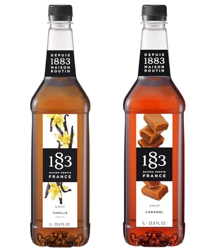 Image of 1883 Vanilla & Caramel Syrups (Cafe Variety Pack) for Coffee & Drinks - 1 Liter Plastic Bottles (Pack of 2)
