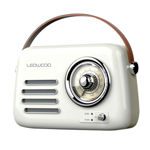 Radio Rétro Portable Ledwood Alma, FM, Bluetooth 5.3 Entrée USB, Puissance 30W - Batterie 3,7V-1500mAh - Retro Vintage - Blanc