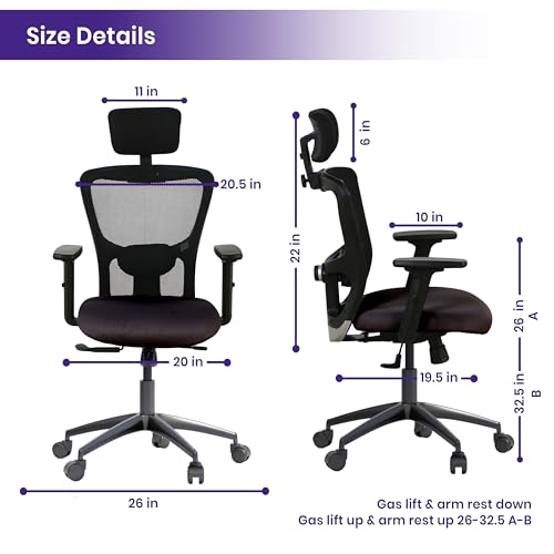 Image of Wakefit Albus Ergonomic Office Chair for Work | 3 Year Warranty | Multi-Lock Seat Slider and Recline | Soft Armrest with 3D Adjustability| Strong Nylon Base | 8+ Hours of Comfort | Black