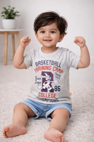 Image of BODYCARE Kids Inafant Placement Print Boys Round Neck Half Sleeves Cotton T-Shirt | Skin Friendly Regular Fit | Soft Breathable Fabric Comfortable & Durability | Pack of 1 | Mustard | Age 6-12 Months
