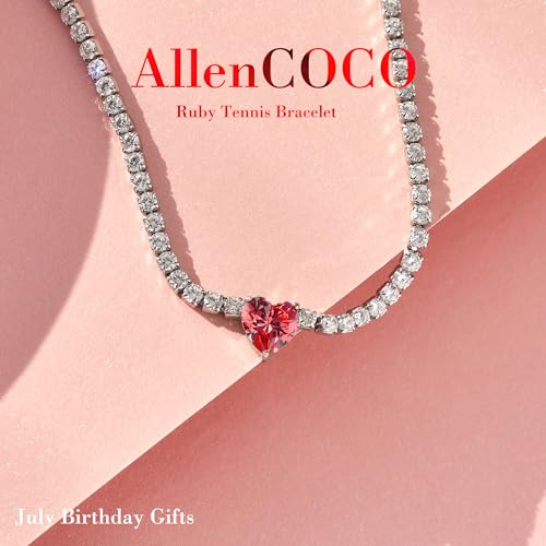 AllenCOCO Sterling Silver Heart Birthstone Bracelet, 14K White Gold Plated, AAAAA+ CZ Cubic Zirconia, Tennis Chain with Heart Charm, Hypoallergenic, Non-Tarnish Jewelry Gift for Women2