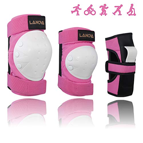 LANOVAGEAR Kids Adult Knee Elbow Pads and Wrist Guards Adjustable Safety Protective Gear