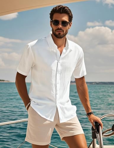 ZEROYAA Men's Casual Short Sleeve Button Down Shirt Vacation Beach Summer Lightweight Textured Shirts2