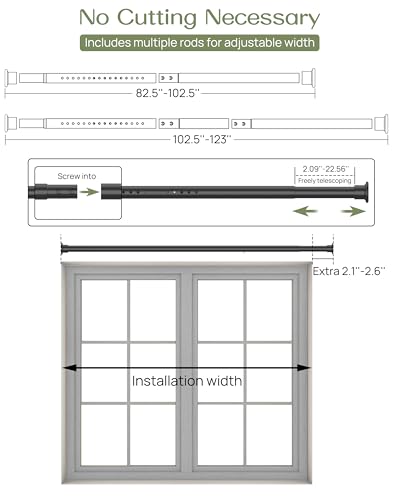 Image of ALLZONE Tension Curtain Rod for Window, 83-123 Inches, Heavy Duty Curtain Rods No Drilling, Non-Slip Bathroom Shower Tension Rod, Renter Friendly, Adjustable, Spring Loaded, Extra Long, Black