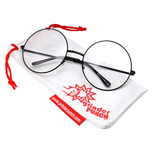 grinderPUNCH - Non-Prescription Round Circle Frame Clear Lens Glasses Medium Black