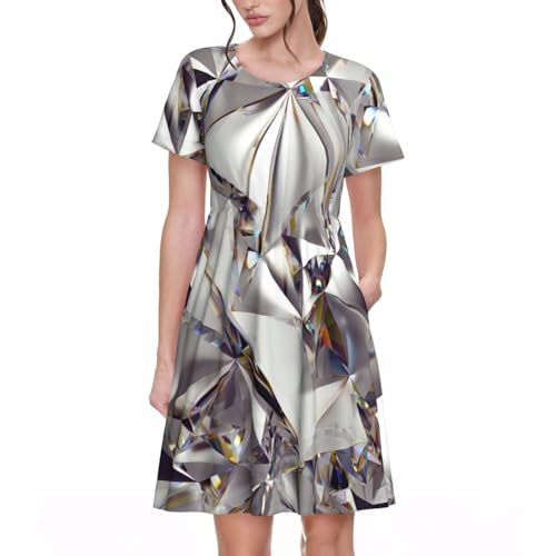 Robe à manches courtes imprimée diamant cristal abstrait pour femme au quotidien