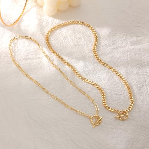 CHESKY 14K Gold Plated Layered Toggle Chain Necklace Set — view 6