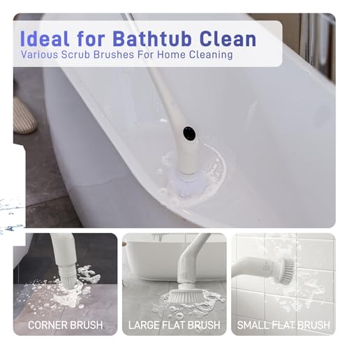Image of FUNCCUBE Electric Spin Scrubber - Bathtub Shower Scrubber,Bathroom Cleaning Brush with Long Handle Floor Brushes,Power Cordless Automatic Handheld Mop Cleaner for Bath Tub Kitchen Tile Grout Hardwood