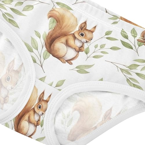 Cute Watercolor Squirrels Leaves White Girls Underwear Toddlers 2t Cotton Girl Panties Cute Fun Undies Kids Briefs4