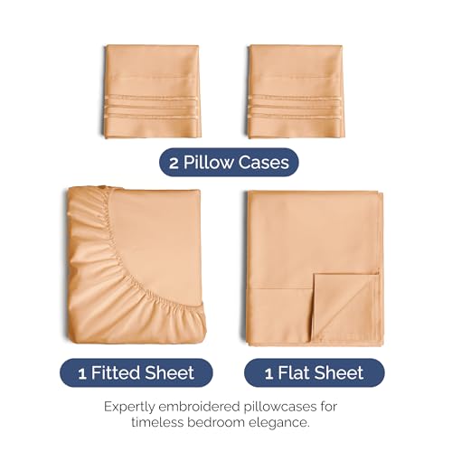 Image of Cal King Size 4 Piece Sheet Set - Ultra Soft & Cooling Bed Sheets - Peach | Fits 8 Inch to 16 inch Mattress, Wrinkle Free & Fade Resistant with Deep Pockets, Breathable, Comfy Hotel Luxury Bedding