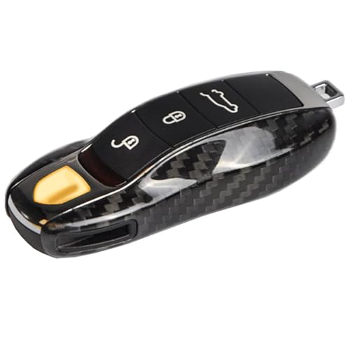 Carbon Fiber Key Cover Key Fob Cover Replacement Key Shell Case (Side Blades) Compatible with Porsche Cayenne Panamera Macan/718/911/918 Boxster Cayman