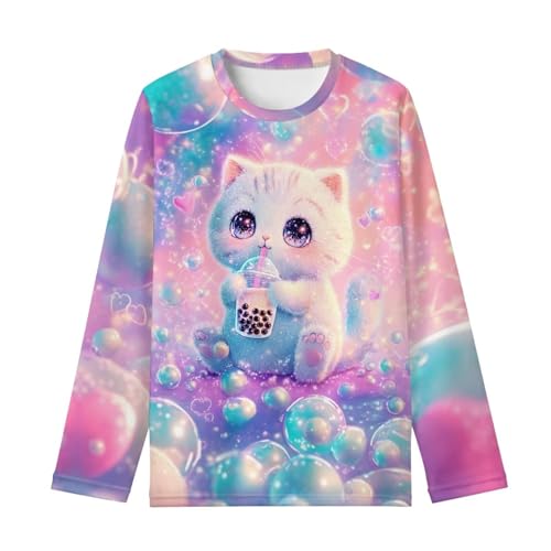 Image of Girls Cartoon Print Long Sleeve Graphic Tee Casual Crew Neck T-Shirts for 3-16 Years Little Girls