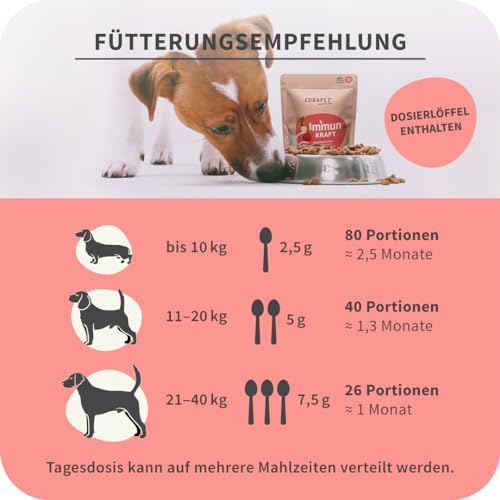 Bio Vitaminpulver für Hunde – CURAPET – zur ernährungsphysiologischen Unterstützung Einer ausgewogenen Fütterung, mit natürlichem Vitamin C, Antioxidantien & Superfoods – 200 g (bis zu 80 Portionen)