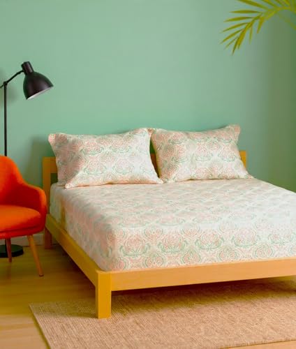 Image of Portico New York Super King Size Flat 100% Cotton Super Soft Bedsheet with 2 Pillow Covers Lavender (Mint)