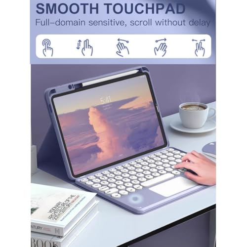 iPad mini7 (A17 Pro)/mini6 用 キーボード ケース タッチパッド搭載 丸型キー iPad mini 第7/6世代 用キーボード カバー 上側Apple Pencil 収納 カラーキーボード 配色ワイヤレス Bluetoothキーボード 着脱式 磁気吸着，ブラック