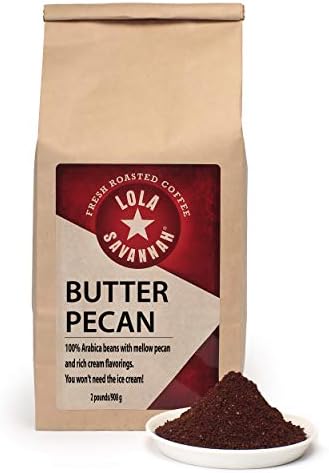 Lola Savannah Butter Pecan Ground Coffee - Gourmet Arabica Beans Blend Buttery Richness with Toasty, Nutty Pecan Flavor that Melts Away, Caffeinated, 2lb Bag