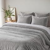 Cozyor Biancheria da letto extra spessa e morbida, con chiusura lampo robusta, 1 copripiumino da 200 x 200 cm, 2 federe da 80 x 80 cm, 3 pezzi, grigio chiaro Moonlight