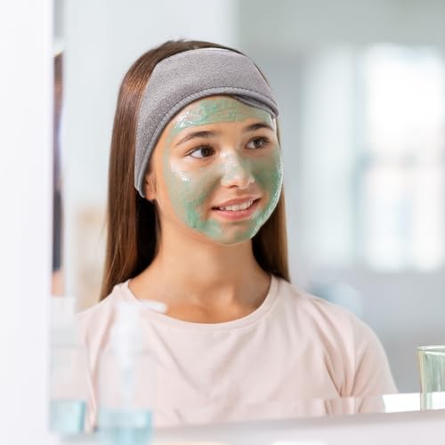 2 Pieces Spa Headband With Adjustable Magic Sticker for Washing Face Makeup, Skincare - Reusable Hair Band for Women (Gray, Blue) - Image 3