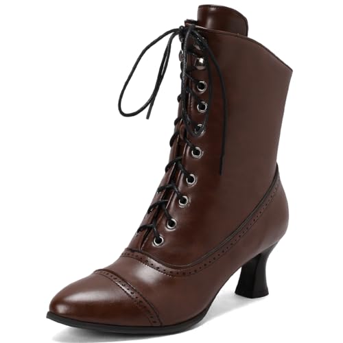 Women Vintage Victorian Boots Kitten Heel Granny Boots Lace Up Ankle Boots