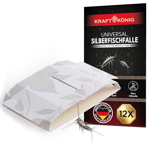 Preisvergleich Produktbild KRAFTKÖNIG Premium Silberfischfalle - 12x Silberfische bekämpfen - Papierfische bekämpfen - Klebefalle gegen Silberfische - Alternative zu Silberfisch Köderdose und Silberfisch Spray